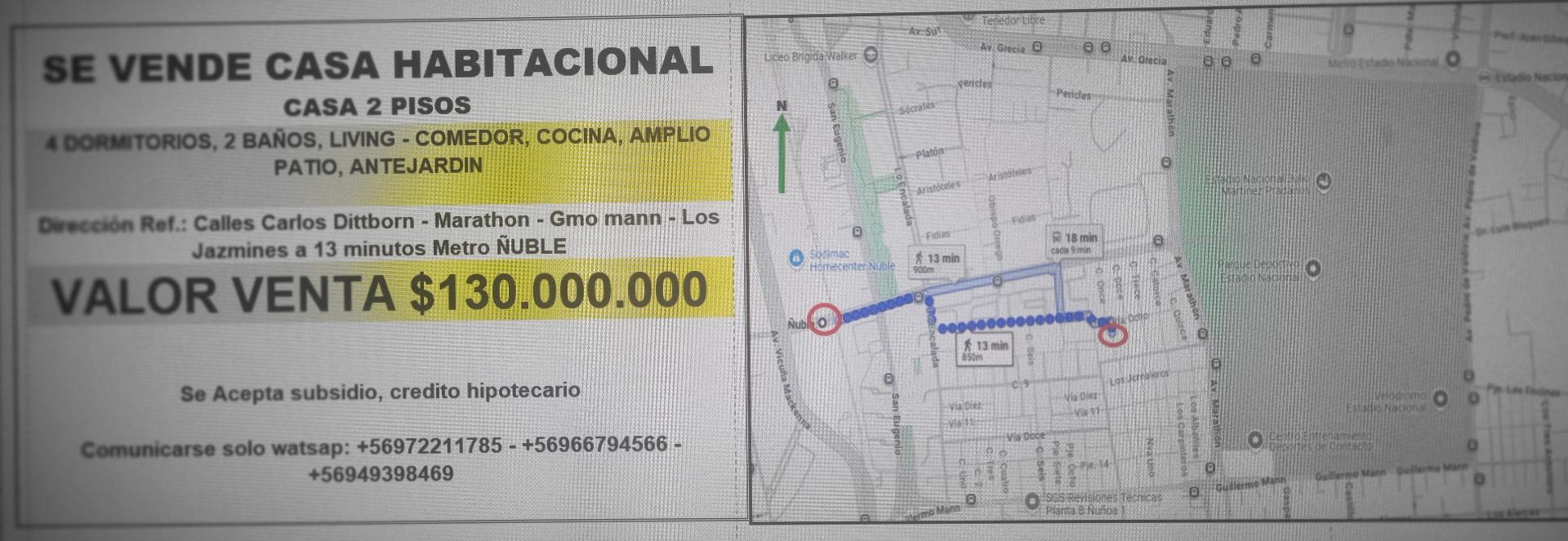 Venta Casa 4D 2B - Ñuñoa